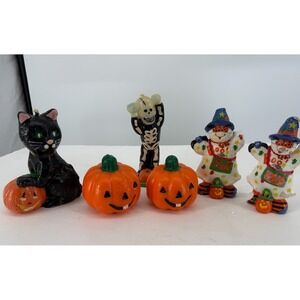 Vintage Halloween Figurine Lot Cat Skeleton Pumpkins Ghost Candles As-Is